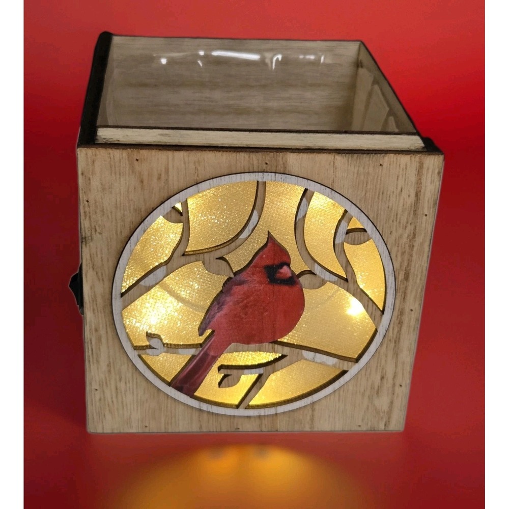 Cardinal Laser Cut Wooden Box Light Switch Backlit 4.5" x 5"x 4.5" Hills Imports